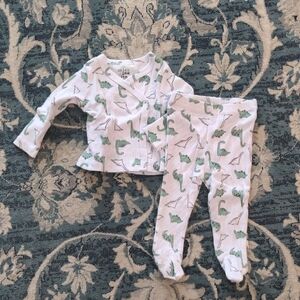 Chick Pea Kids Pajama Set - White with Green Dinosaur Print